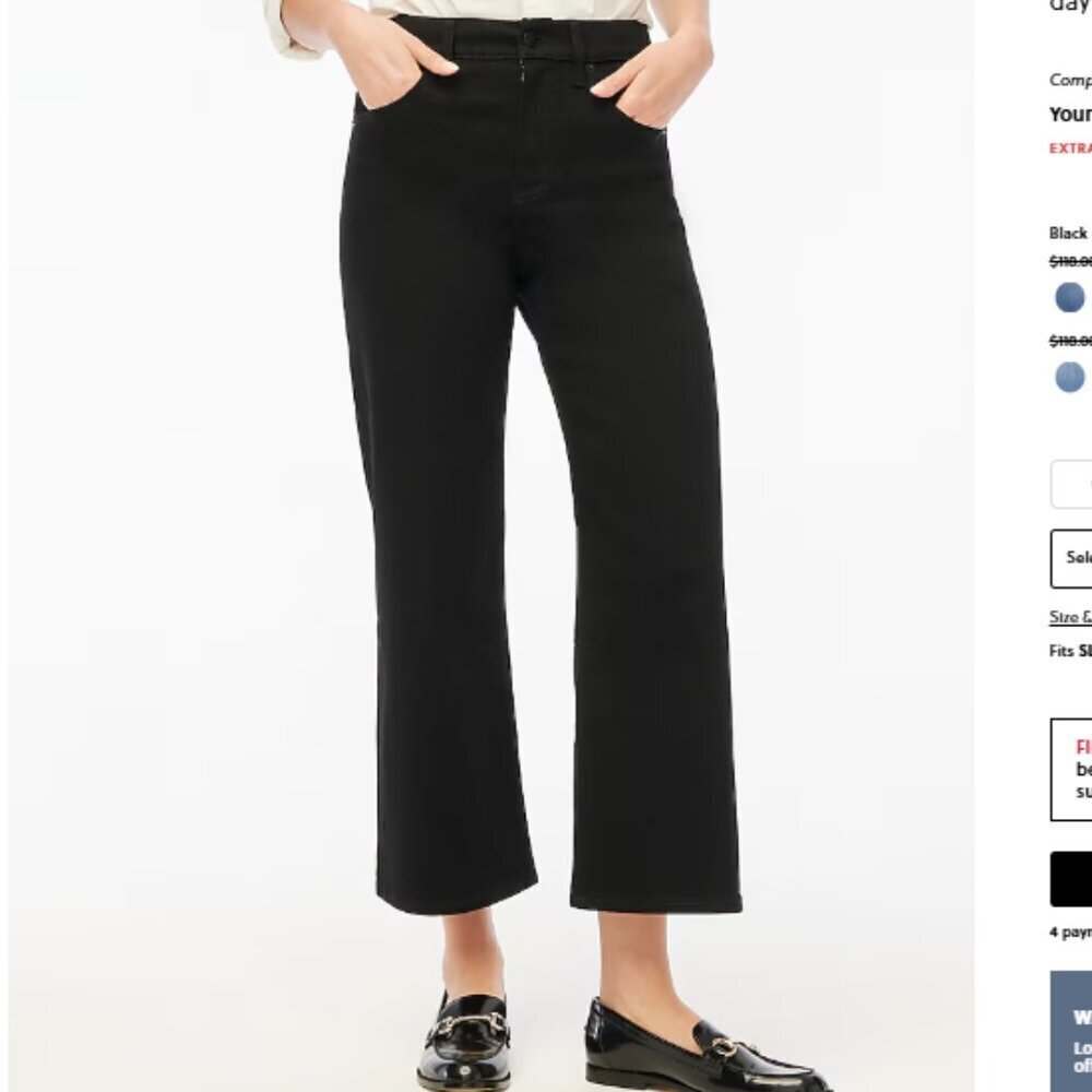 J.Crew Women's‎ 29 T Wide Leg Crop Jeans Black NWT Inseam 29.5" All Day Stretch